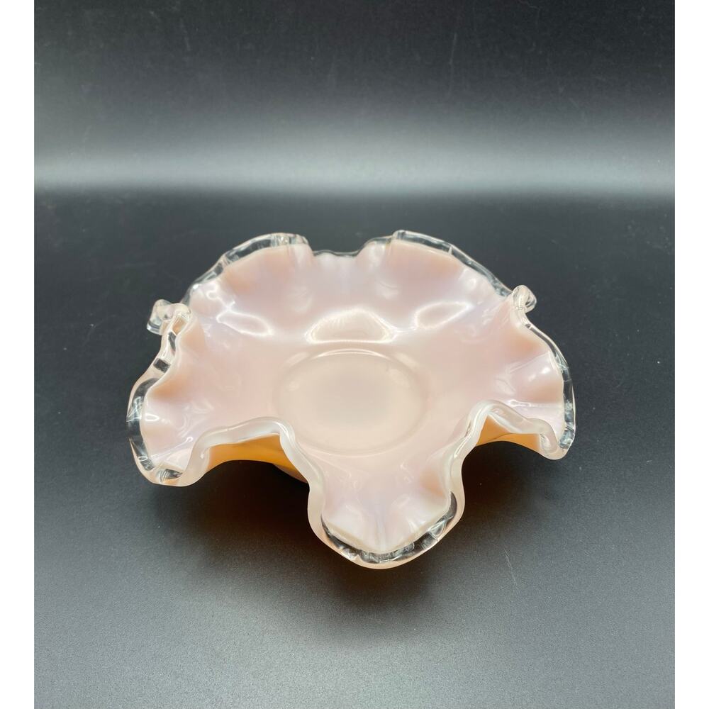 Vintage Fenton Pink Milk Glass Silvercrest Crimped Rim Candy Dish / Catch All